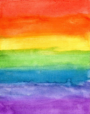 Aquarellstreifen in Regenbogenfarben: Rot, Orange, Gelb, Grün, Blau, Violett.